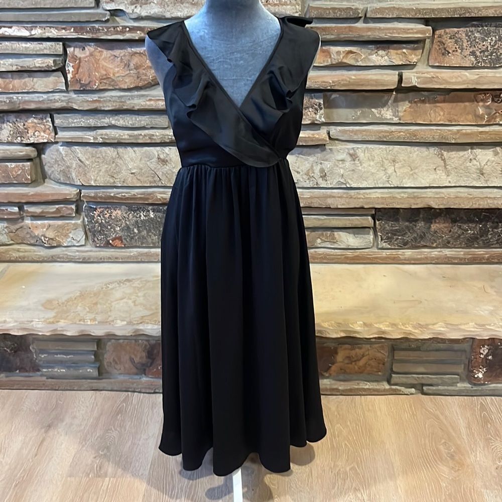 Madewell Black Ruffle-Front Cross-Back Midi Dress